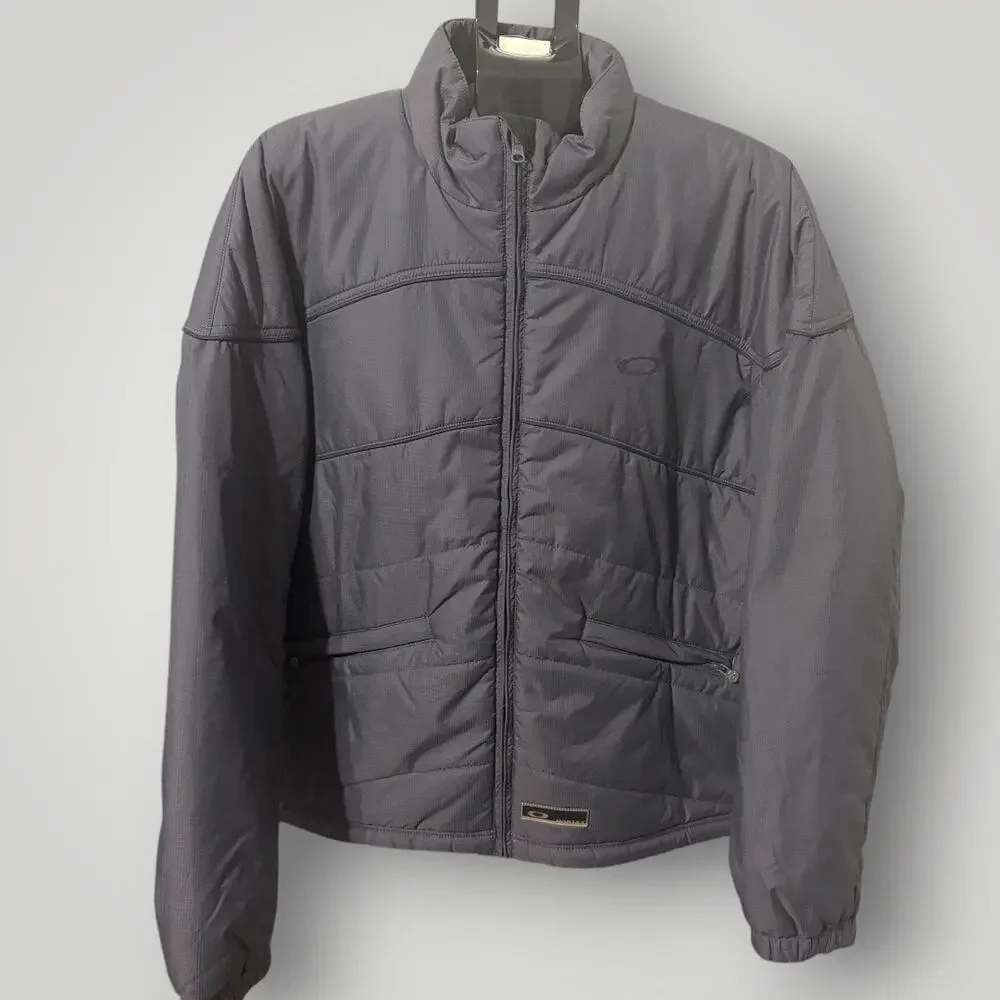 Vintage Y2K Oakley Software Center Logo Insulated Nylon Jacket Grey Mens XL